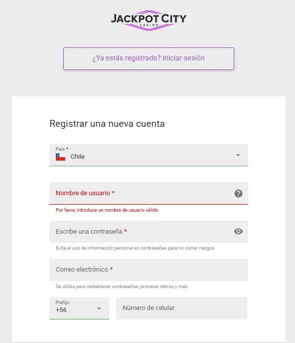 jackpot city registro