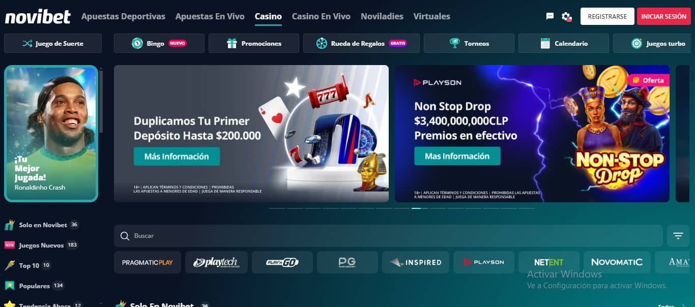 selección de juegos en Novibet casino Online Chile