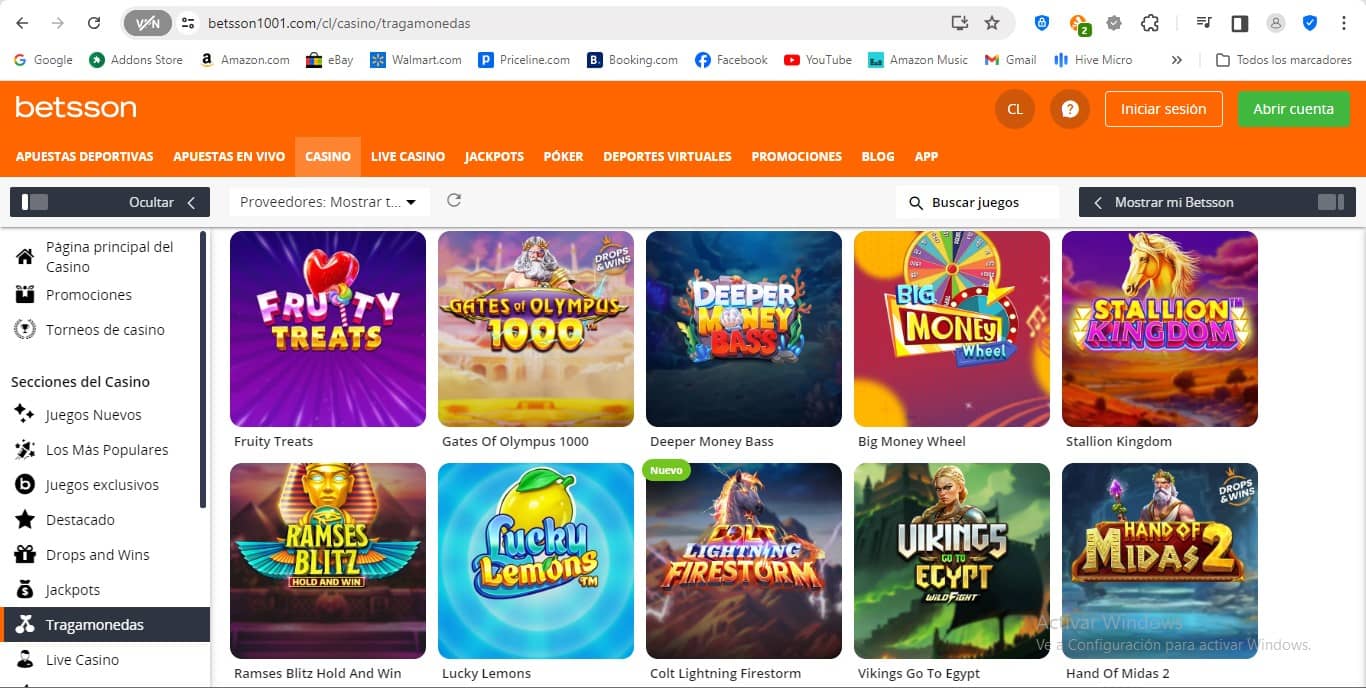 selección de juegos de Betsson casino online chile