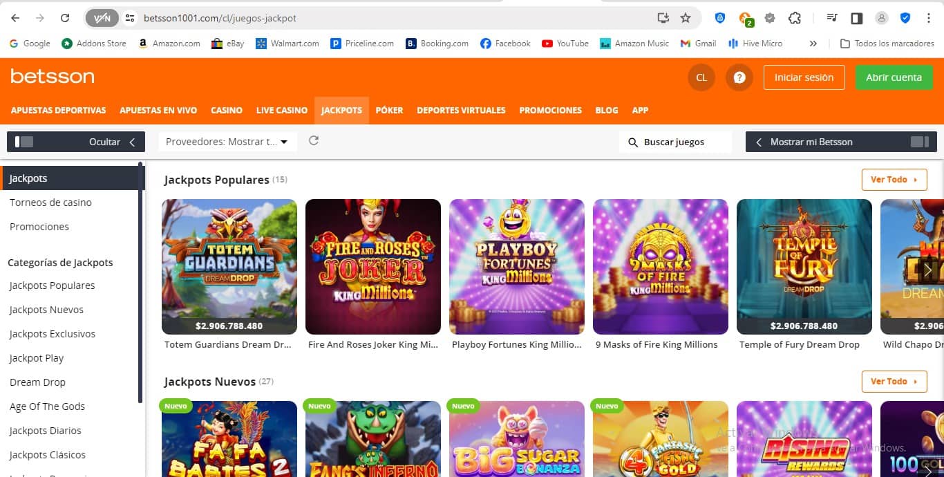 selección de juegos de Betsson casino online chile